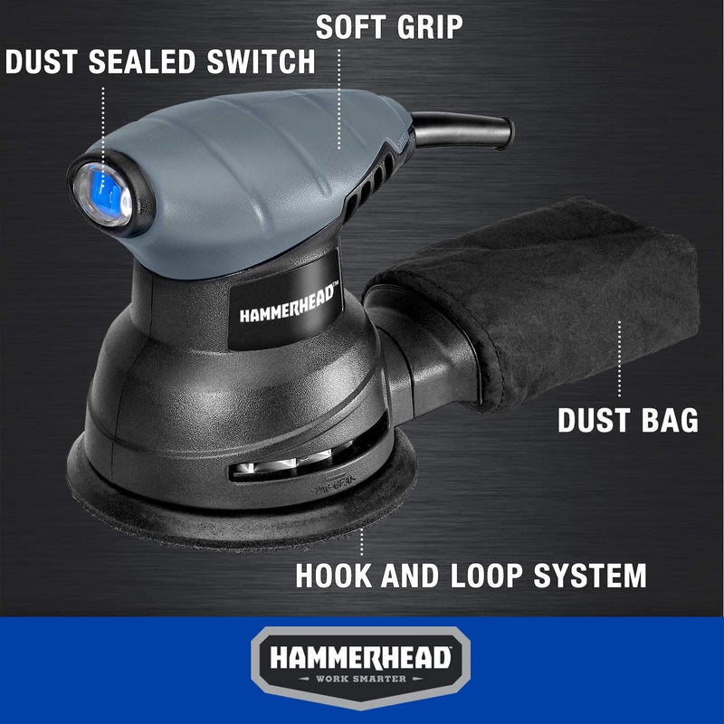 Hammerhead 2.0-Amp 5-Inch Random Orbit Sander with 12pcs Sanding Paper â€“ HAOS020 - Image 3